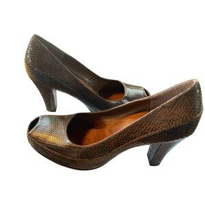 A2 Aerosoles Big Ben Peep Toe Snakeskin Pumps Heels Shoes 10 M Brown Career Work